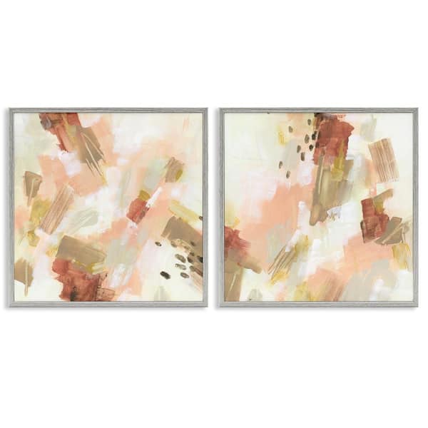 Stupell Industries Energetic Beige Palette by June Erica Vess 2 Pieces Gray Framed Abstract Giclee Art Print 17 in. x 17 in.
