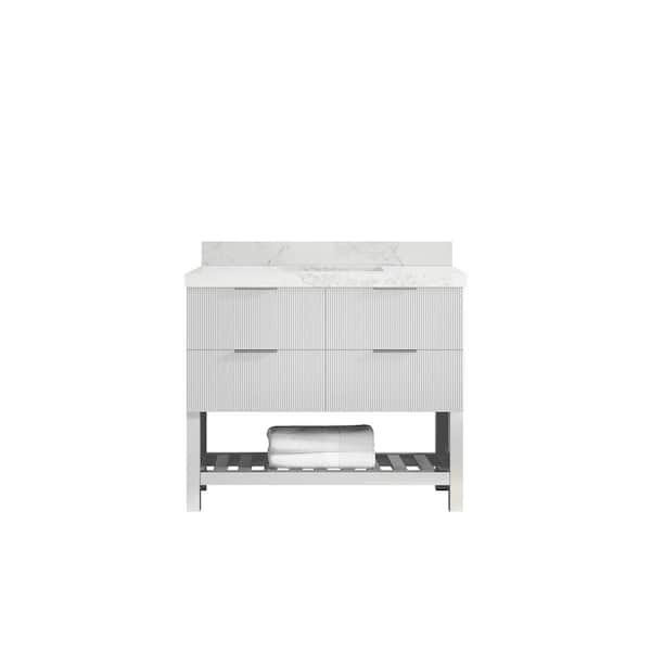Willow Collections Catalina 42 in. W x 22 in. D x 36 in. H Single Sink Bath Vanity in White with 2 in. Calacatta Nuvo Qt. Top