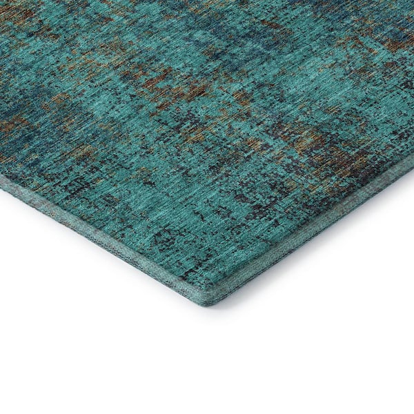 Mayfield Premium Machine Washable Abstract AMF940 Teal 8 ft. x 8 ft. Round Rug