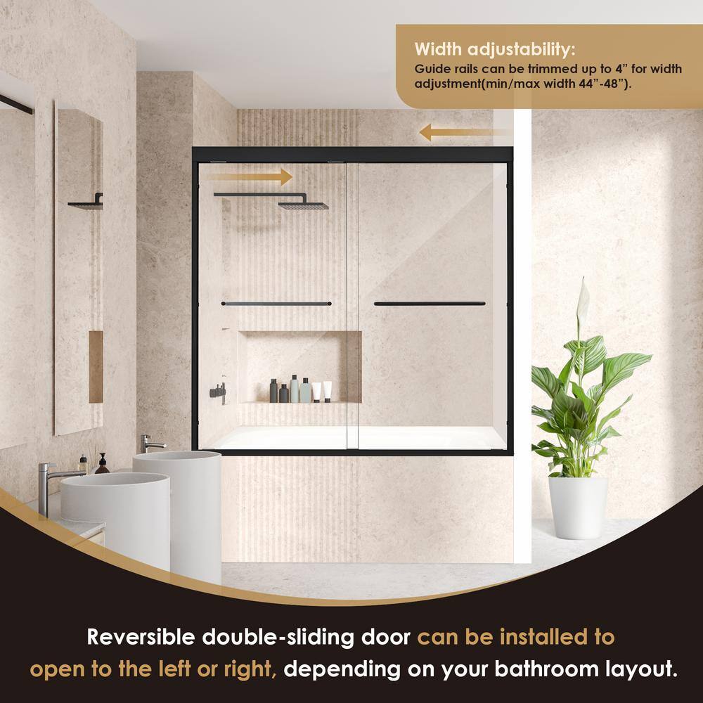 Ennis Matte Black 60" x 58" Framed Tub Door with Clear Glass