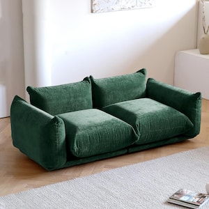 77.16 in. Luxury Wide Bread Square Shape Flared Arm Chenille Top 2-Seats Floor Level Lazy Sofa Couch, Green