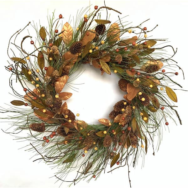 Glitzhome 24 in. D Berry Pinecone Artificial Harvest Wreath