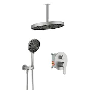 2-Spray 12 in. Dual Round Ceiling Mount Fixed and Handheld Shower Head 1.8 GPM in Brushed Nickel