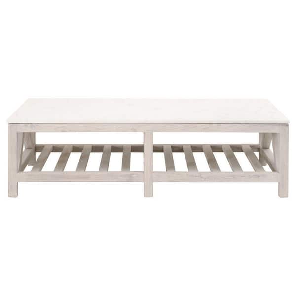 Benjara 35.5 in. White Rectangle Wood Top Coffee Table