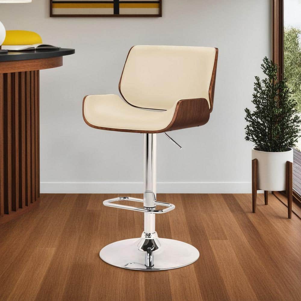 London 37-46 in. Cream Faux Leather and Chrome Finish Swivel Bar Stool