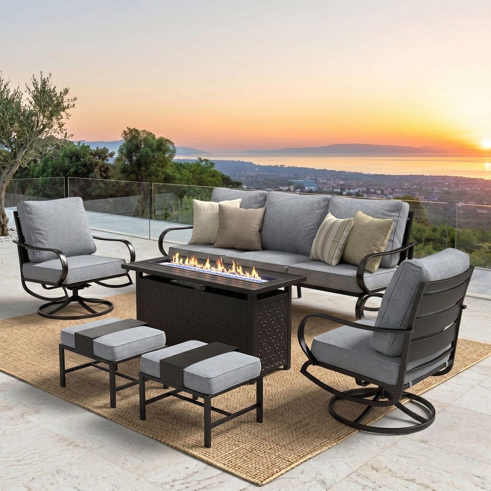 PHI VILLA 7 Seat 6-Piece Metal Outdoor Patio Conversation Set with