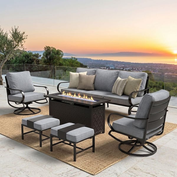 PHI VILLA 7 Seat 6-Piece Metal Outdoor Patio Conversation Set with