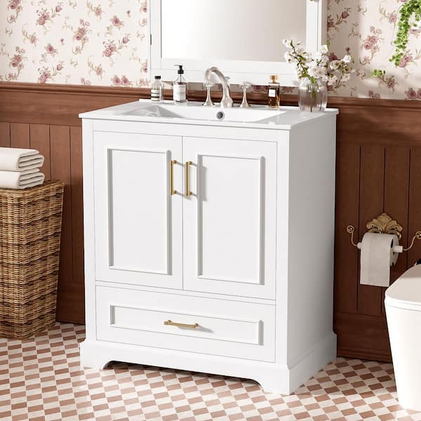Virubi 30 in. W Single Sink Bath Vanity in White with White