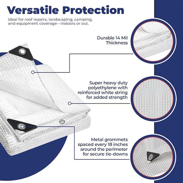 TarpsNow 6 ft. x 8 ft. Clear/White 12 Mil Heavy Duty Translucent