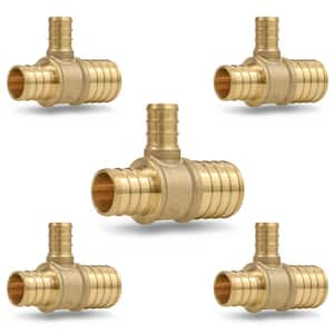 1 in. x 3/4 in. x 1/2 in. Brass PEX Barb Reducing Tee Pipe Fittings (5-Pack)