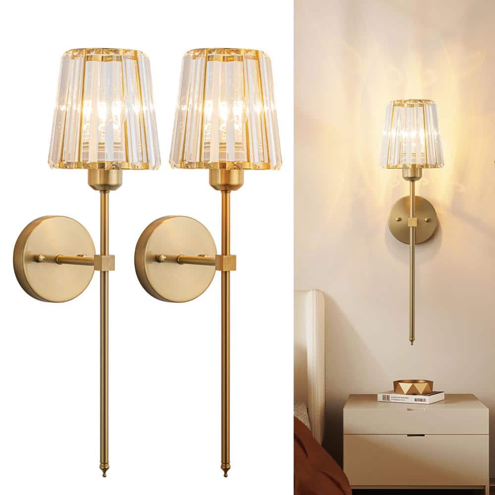 Modern Set of 2 Gold Crystal Wall Sconce, Dimmable Vanity Wall Lights with Clear Glass Shade for Bedroom, Hallway price history on PriceWatchPro