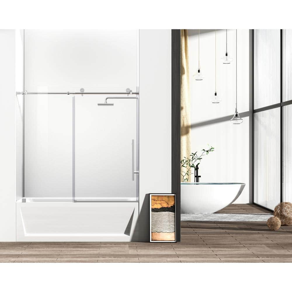 Simply Living 60 in. W x 60 in. H Frameless Sliding Tub Door in Polished Ch