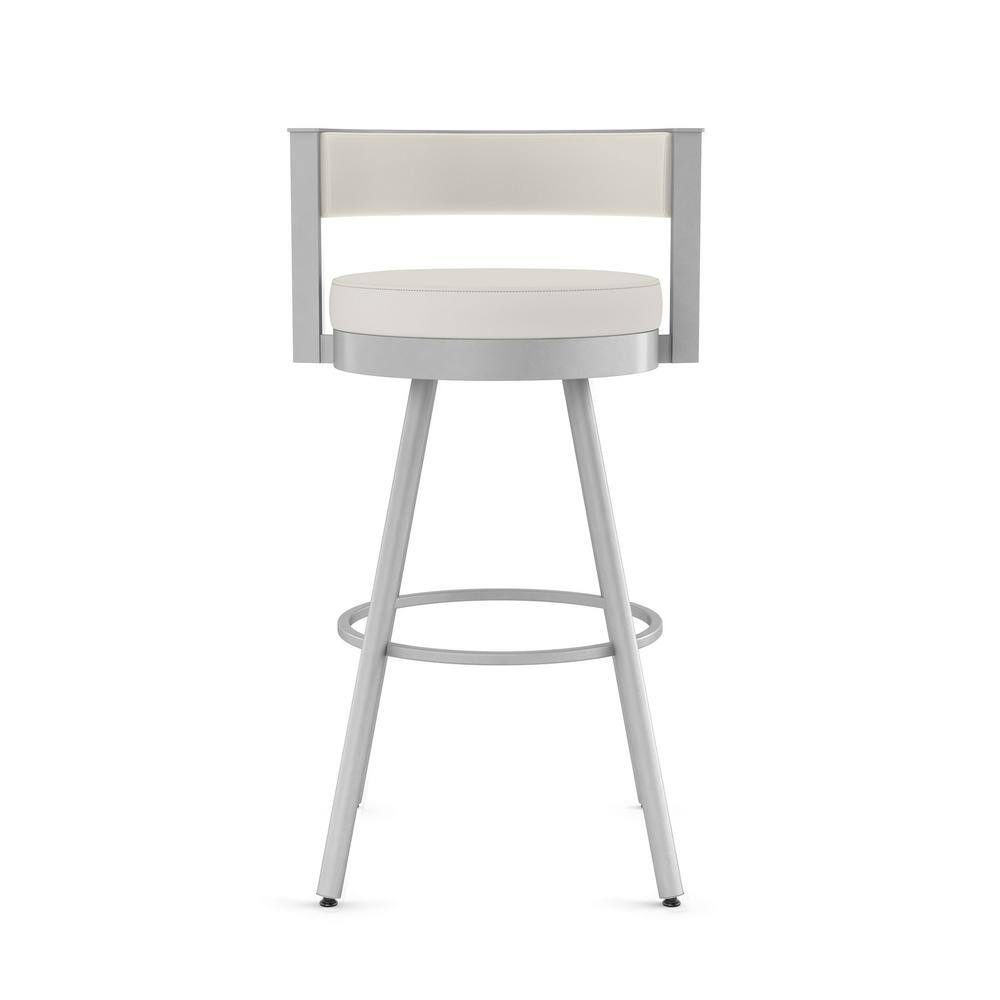 Eller 30" Off-White Faux Leather Swivel Bar Stool with Shiny Grey Metal
