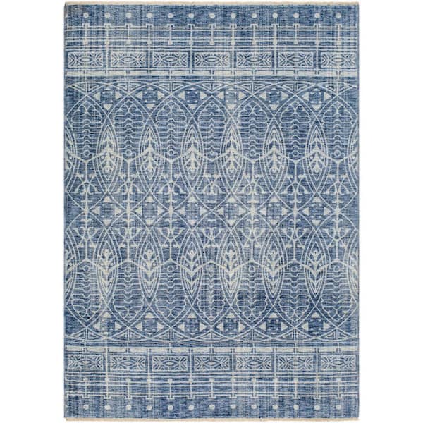 Livabliss Frank Lloyd Wright Foundation x Livabliss Usonia Blue/White Geometric 8 ft. x 10 ft. Indoor Area Rug