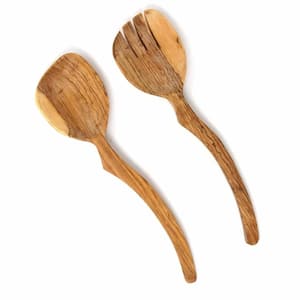 13.5 in. 2-Pieces Curved Olive Wood Serving Set