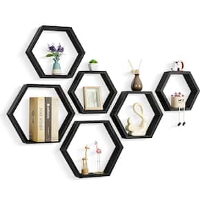 14.8 in. W x 3.12 in. D Black Farmhouse Honeycomb Display Hexagonal Decorative Wall Shelf, (Set of 6)