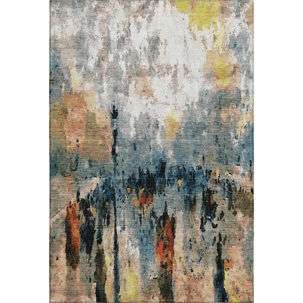 Mayfield Premium Machine Washable Abstract AMF2284 Ivory 5 ft. x 7 ft. 6 in. Area Rug