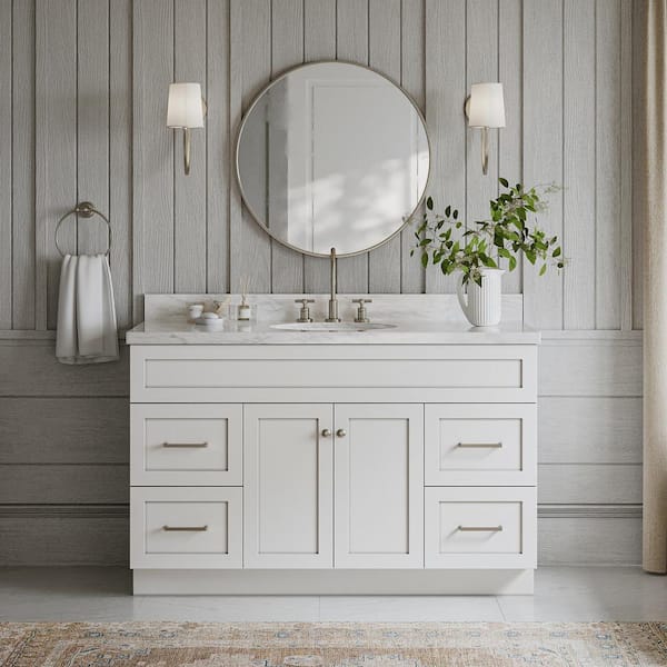 ARIEL Hamlet 55 in. W x 22 in. D x 36 in. H Bath Vanity in White