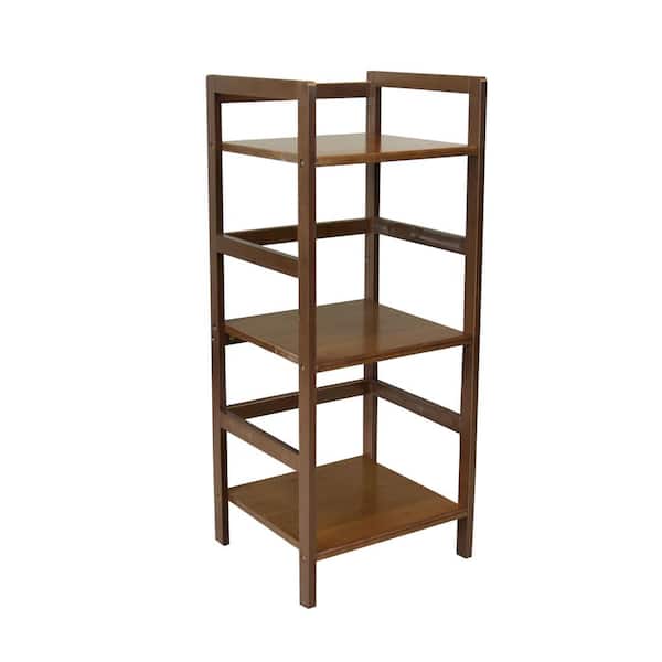 Eccostyle 34 in. Caramel Bamboo Wood 3-Shelf Etagere Stackable Bookcase Tower