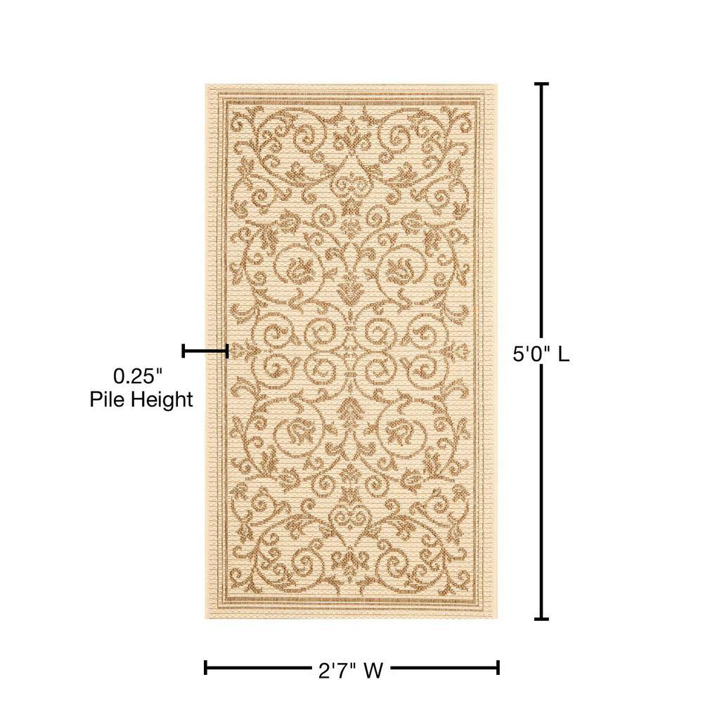 Courtyard Scroll 2'7" x 5' Natural Brown Synthetic Round Area Rug