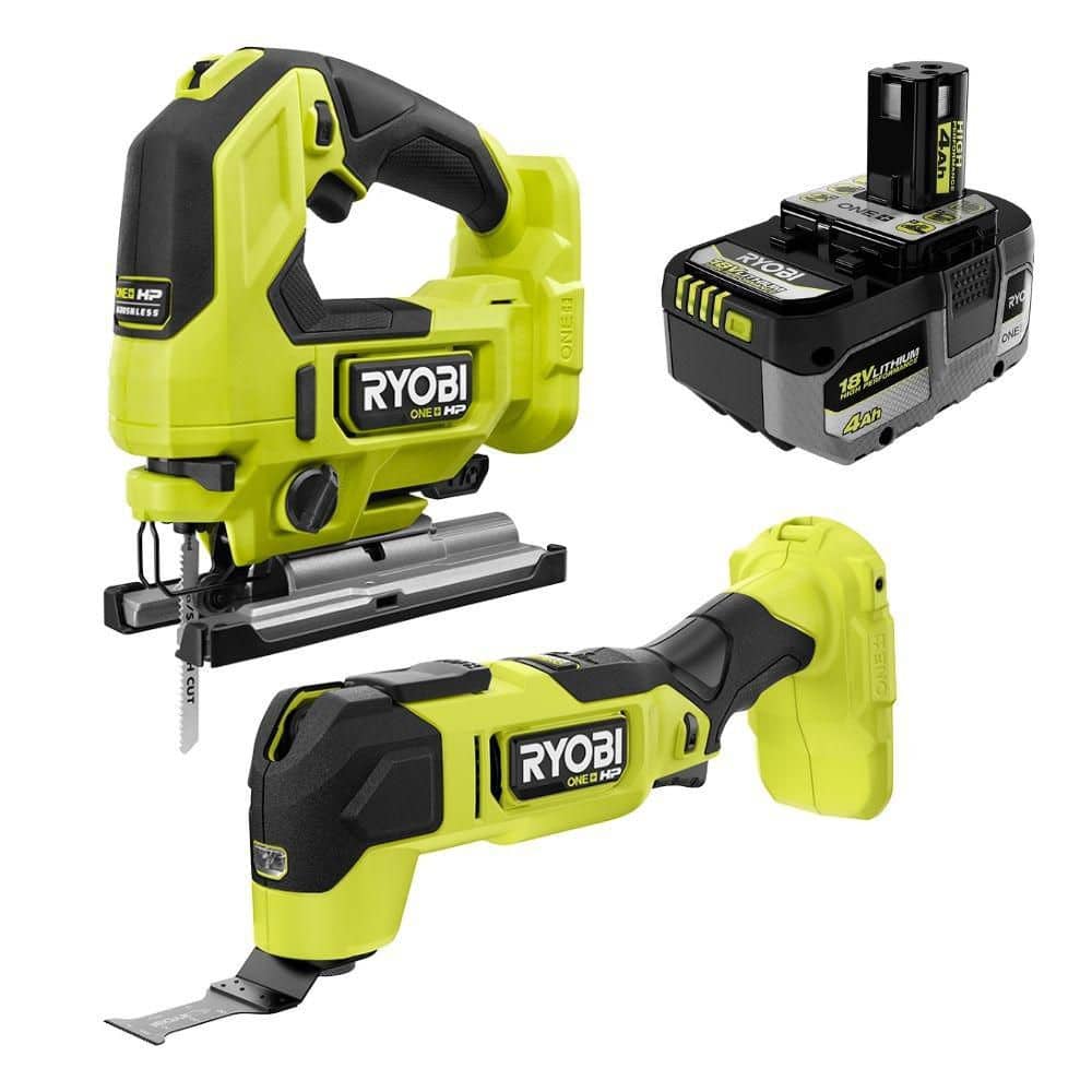 RYOBI ONE+ HP 18V Brushless Cordless Multi-Tool and Jig Saw Kit with ONE+ 18V 4.0 Ah Lithium-Ion HIGH PERFORMANCE Battery (PBLMT51JS01004)