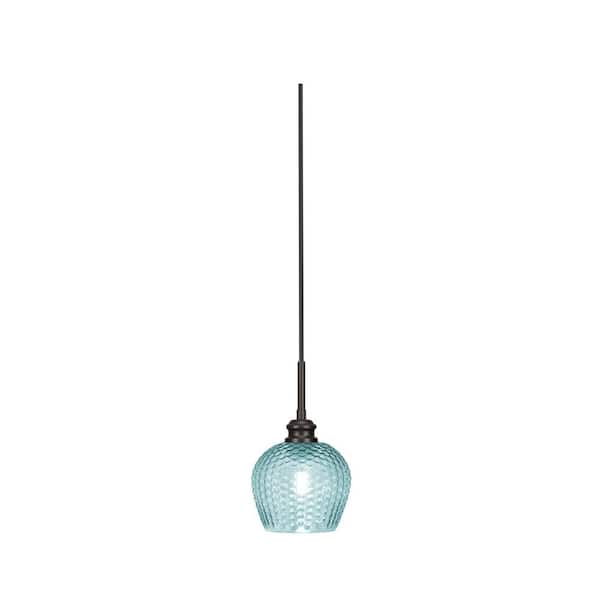 Unbranded Albany 60-Watt 1-Light Espresso Pendant Mini Pendant Light Turquoise Textured Glass and Light Bulb Not Included