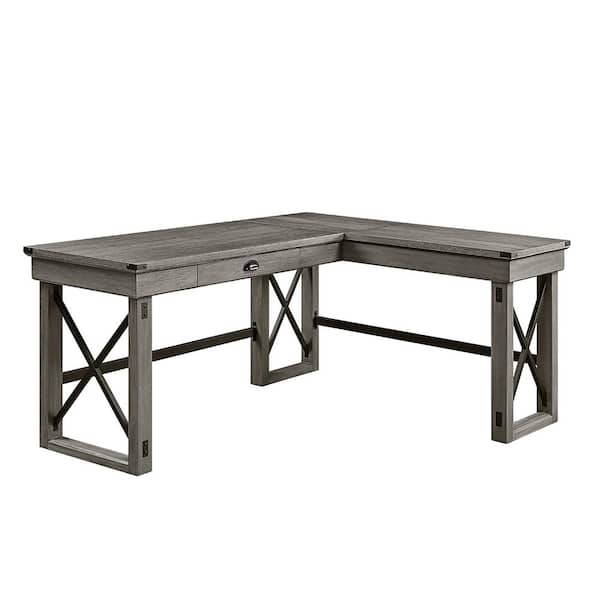 Acme Furniture 55 in. L-Shaped Weathered Gray Finish Writing Desk