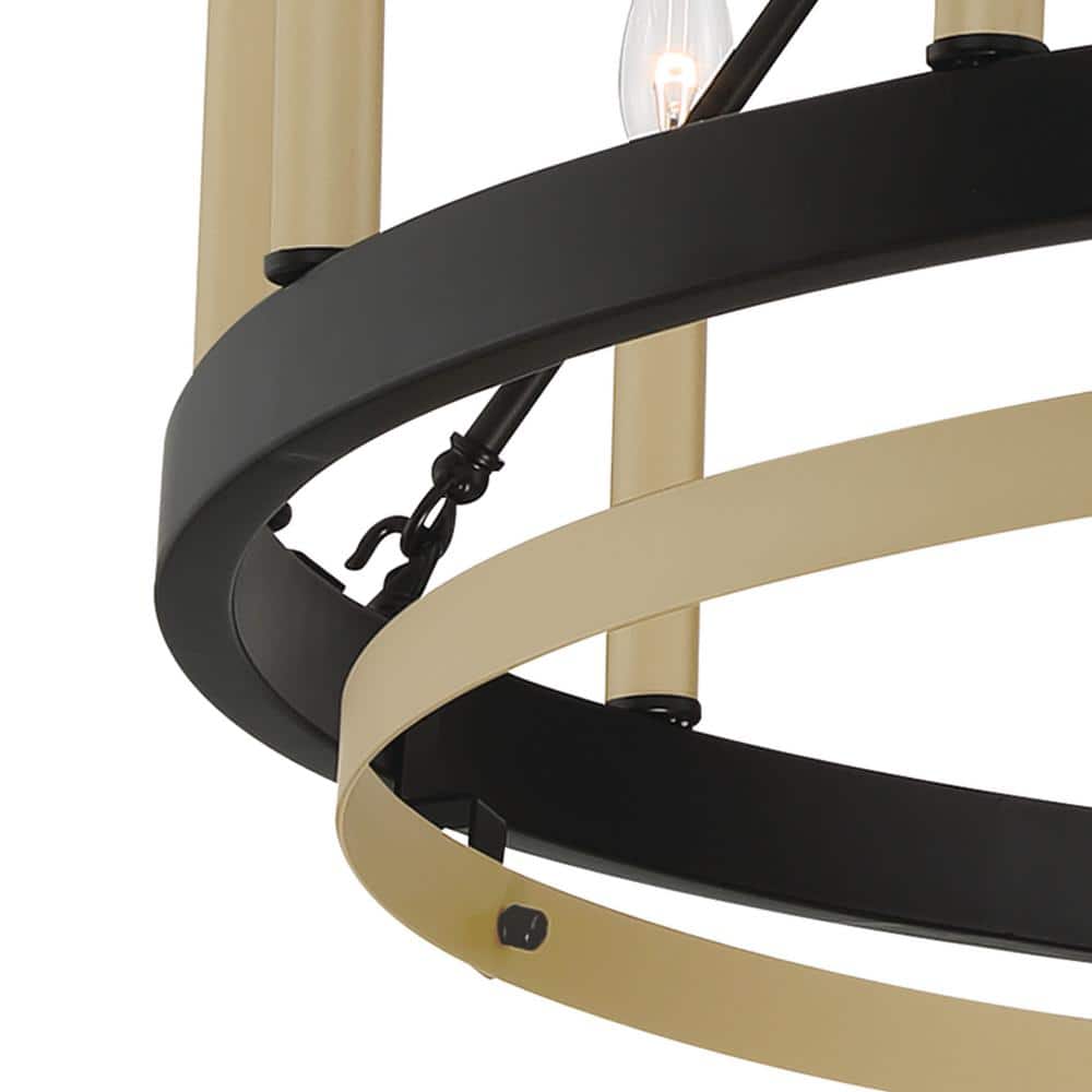 Elegant Black and Gold 12-Light Wagon Wheel Candle Chandelier