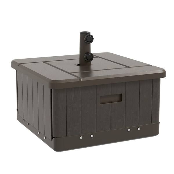 3-in-1 Patio Umbrella Base in Brown, Flower Box Planter with Drain Hole, Umbrella Stand Table with Wheels and Handle