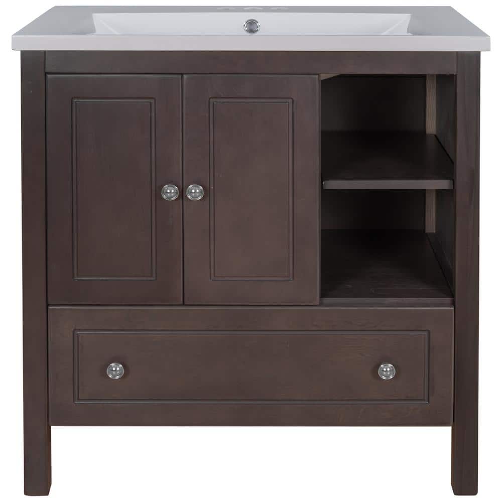 30 in. W x 18.03 in. D x 32.13 in. H Bathroom Vanity with Sink Brown Bathro