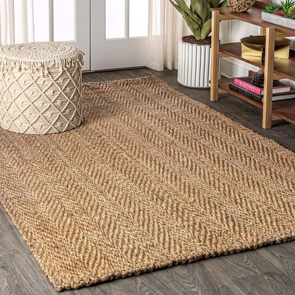 JONATHAN Y Natural 8 ft. x 10 ft. Espina Hand Woven Herringbone Chunky Jute Area Rug