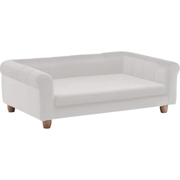 42 in. Large Cream Elegant Faux-Velvet Rectangle Pet Bed