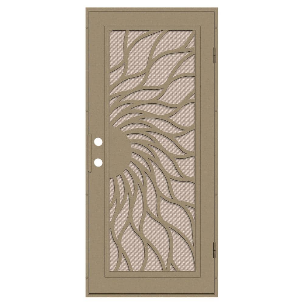 Sunfire 30 in. x 80 in. Left Hand/Outswing Desert Sand Aluminum Security Door with Desert Sand Perforated Metal Screen price history on PriceWatchPro