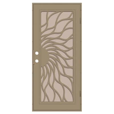 Sunfire 32 in. x 80 in. Left Hand/Outswing Desert Sand Aluminum Security Door with Desert Sand Perforated Metal Screen