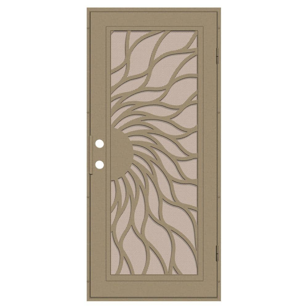 Sunfire 36 in. x 80 in. Left-Hand/Outswing Desert Sand Aluminum Security Door with Desert Sand Perforated Metal Screen -  Unique Home Designs, 3S2001EL1DTP7A