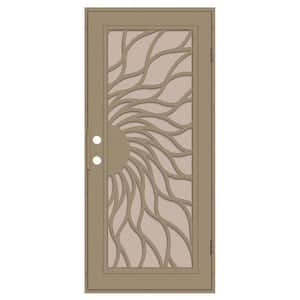 Sunfire 36 in. x 80 in. Left Hand/Outswing Desert Sand Aluminum Security Door with Desert Sand Perforated Metal Screen