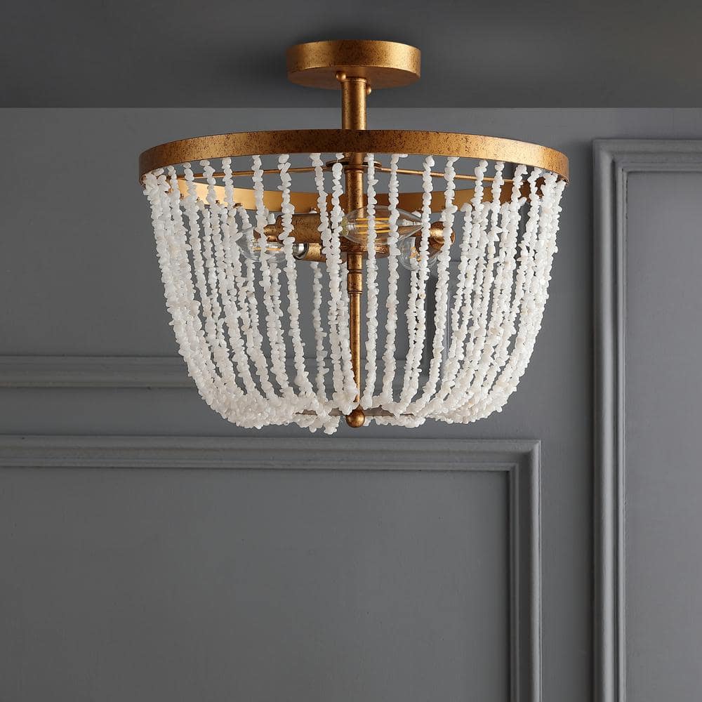 Antique Gold 15" Glass LED Flush Mount Chandelier