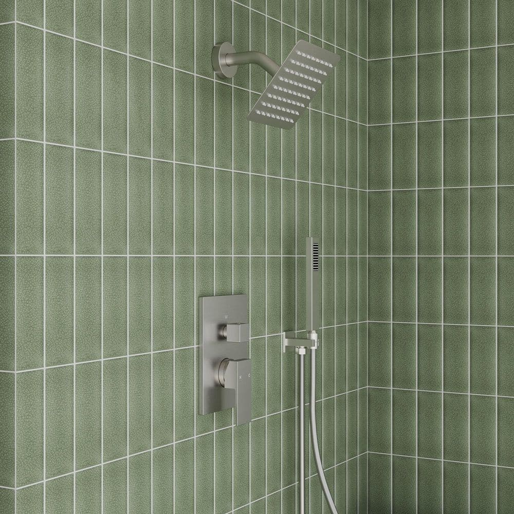 Single Handle 2-Spray Patterns Square 6 in. Shower Faucet with Handheld 2.5 GPM with Adjustable Heads in. Brushed Nickel price history on PriceWatchPro