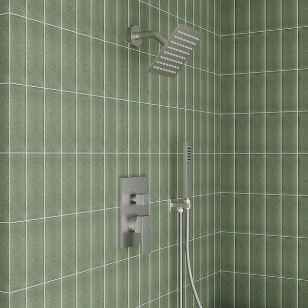 EVERSTEIN Single Handle 2-Spray Patterns Square 6 in. Shower Faucet with Handheld 2.5 GPM with Adjustable Heads in. Brushed Nickel