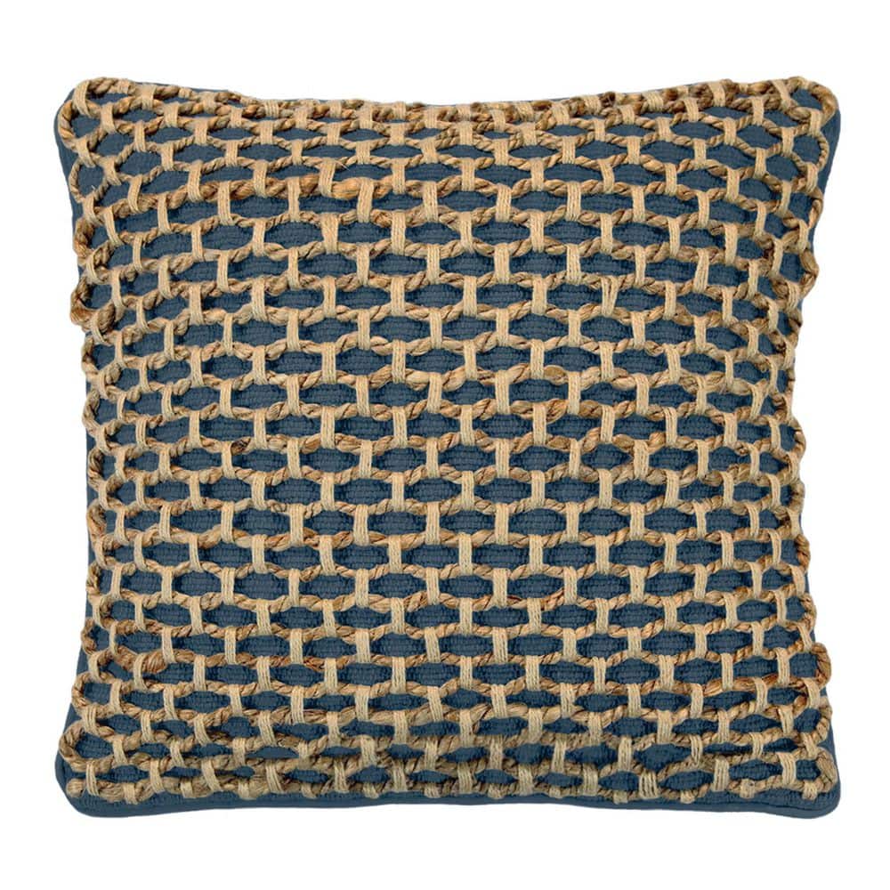 Jada Geometric Indigo 20 in. x 20 in. Braided Jute Decorative Throw Pillow