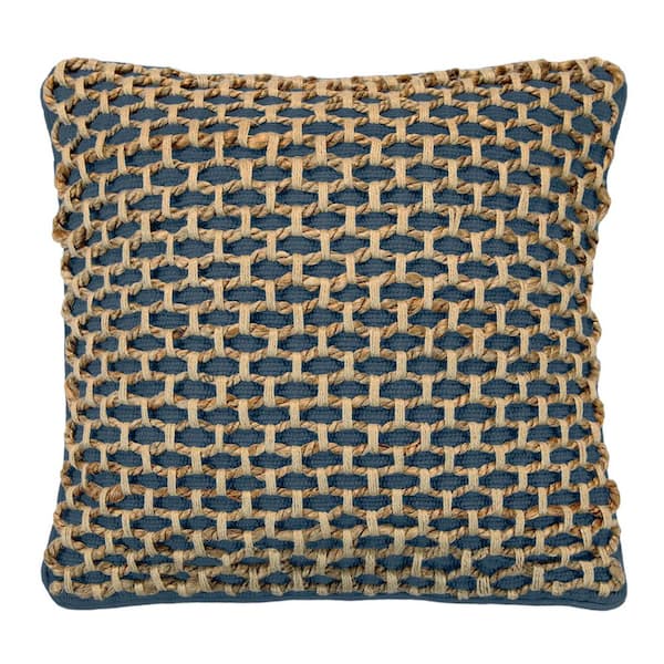 Boho Living Jada Geometric Indigo 20 in. x 20 in. Braided Jute Decorative Throw Pillow