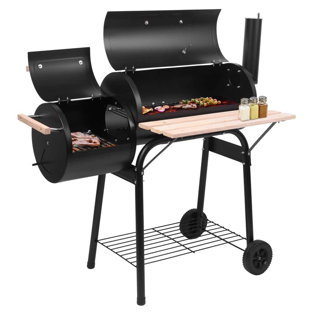 Reviews for Outsunny 37.5 in. Steel Square Portable Outdoor Backyard  Charcoal Barbecue Grill in Black with Lower Shelf and Tray Storage