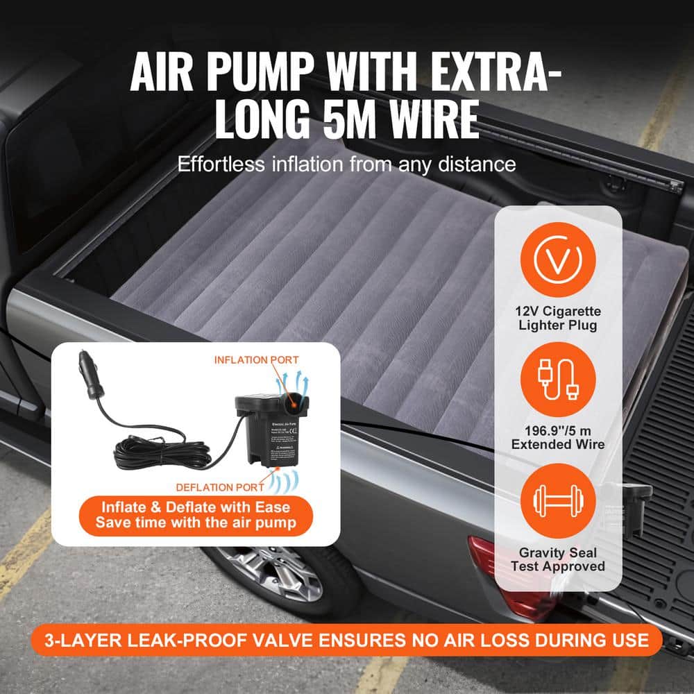 Gray and Black Inflatable Truck Bed Air Mattress with Pump