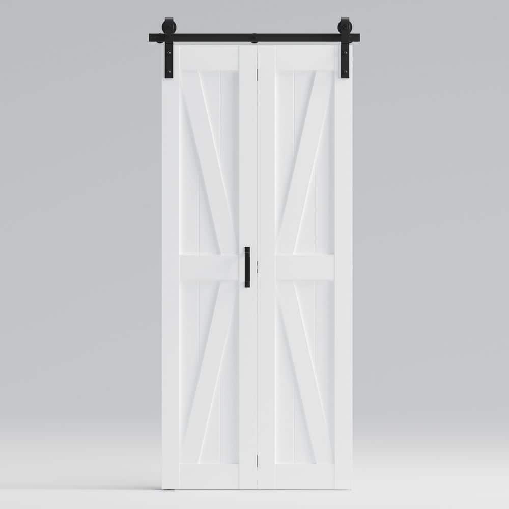 GOLDENPOLEY 30 in. x 84 in. K-Shape White Finished MDF Bi-Fold Sliding ...