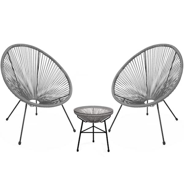Barton Grey 3-Pieces Outdoor Acapulco Lounge Chair with 2 Chair and Glass Top Table