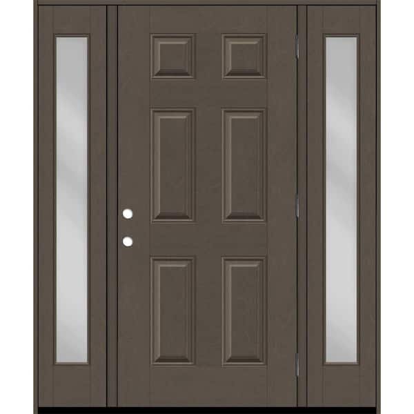 Steves & Sons Regency 68 in. x 80 in. 6-Panel LHOS Ashwood Stain Mahogany Fiberglass Prehung Front Door with Obscure 14 in. SLs 6-9/16