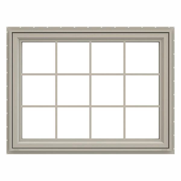 JELD-WEN 47.5 in. x 29.5 in. V-4500 Series Desert Sand Vinyl Awning Window with Colonial Grids/Grilles