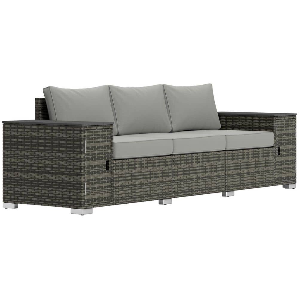 Gray Wicker Outdoor Couch with Gray Cushions