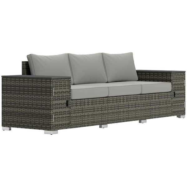 Gray Wicker Outdoor Couch with Gray Cushions