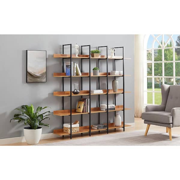 70.9 in. Tall Brown 5-Tier Home Office Bookshelf, MDF 5-Shelf Vintage Industrial Style Bookcase with Open Storage